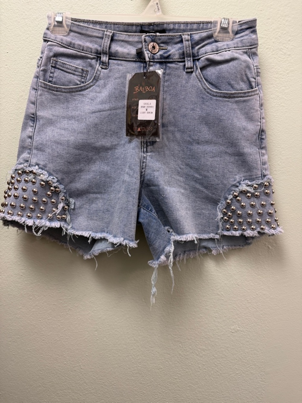 Balboa Light Blue Studded Denim Shorts